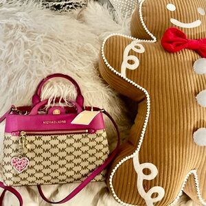 New Michael Kors Small Pink Signature Satchel Crossbody